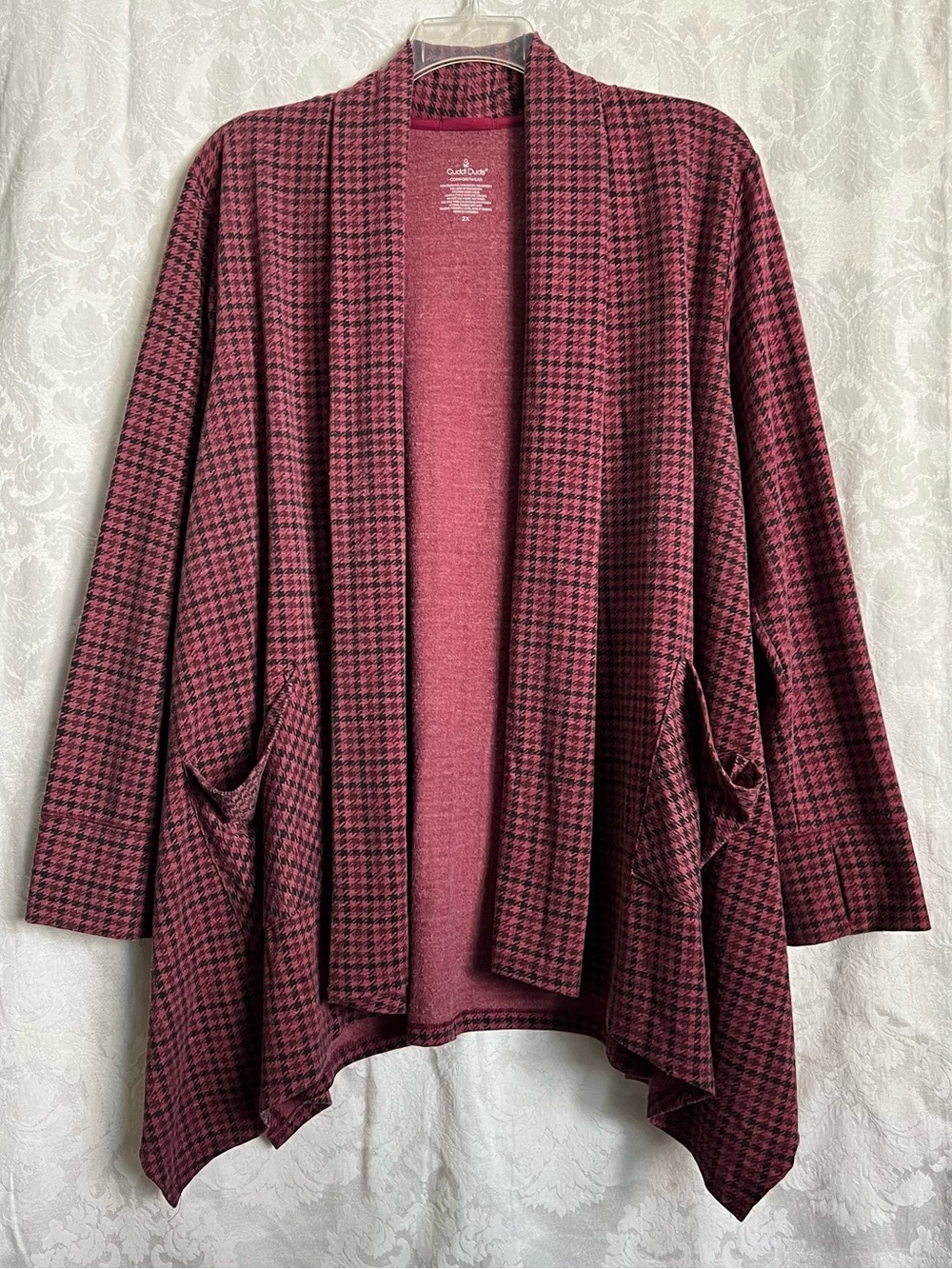 Cuddl Duds Houndstooth Print Open-Front Cascade Cardigan Size 2X GUC Has Pockets